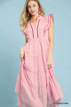 Seersucker Ruffle Tiered Midi Dress -