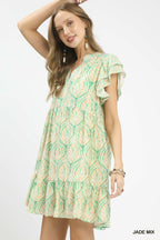 Printed Flutter Sleeve Dress -