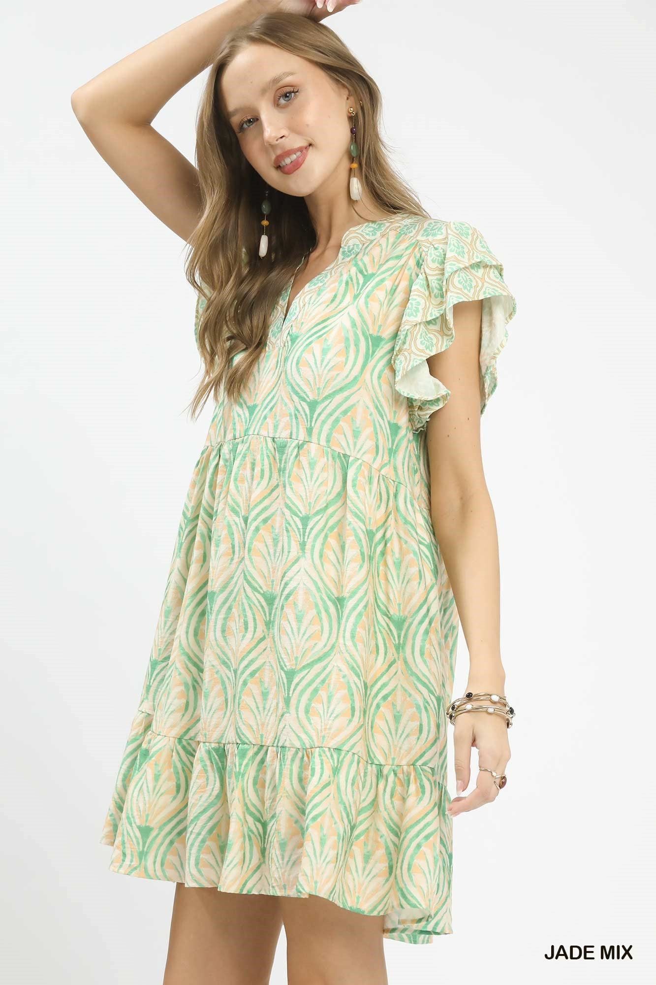 Printed Flutter Sleeve Dress -