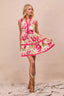 Floral Contrast Tiered Ruffle Mini Dress - CORAL