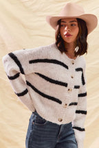 Soft Stripe Button Front Cardigan -