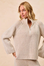 Two Tone Ribbed Half Zip Pullover -