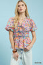Floral Smocked Waist Peplum Blouse - PEONY MIX