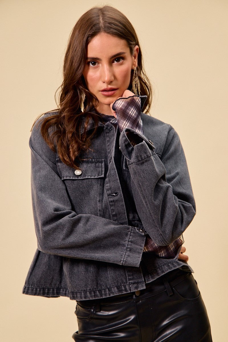 Peplum Pocket Denim Jacket -
