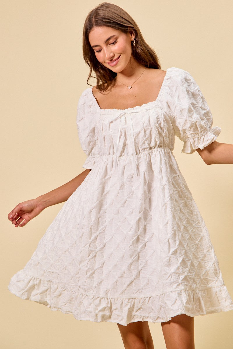 Textured Ruched Bust Mini Dress -