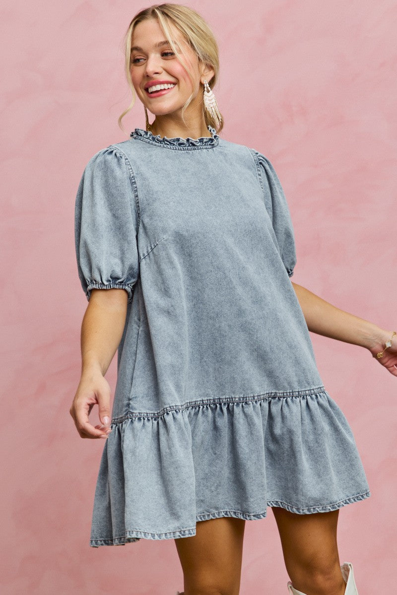 Tiered Denim Mini Dress -