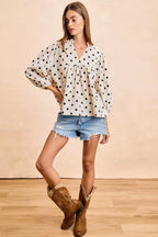 Polka Dot V Neck Blouse -