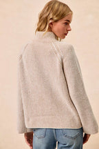 Two Tone Ribbed Half Zip Pullover -
