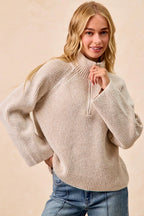 Two Tone Ribbed Half Zip Pullover -