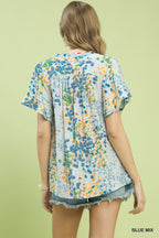 Floral Flutter Sleeve Blouse -