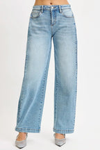 Mid Rise Snap Barrel Wide Jeans -