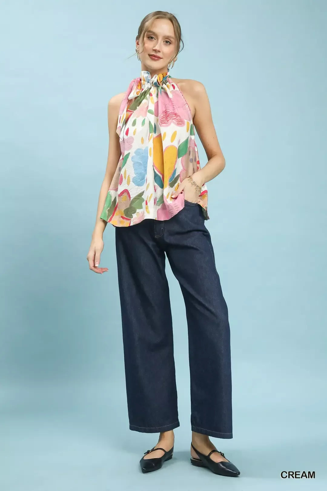 Abstract Floral High Neck Halter Top -