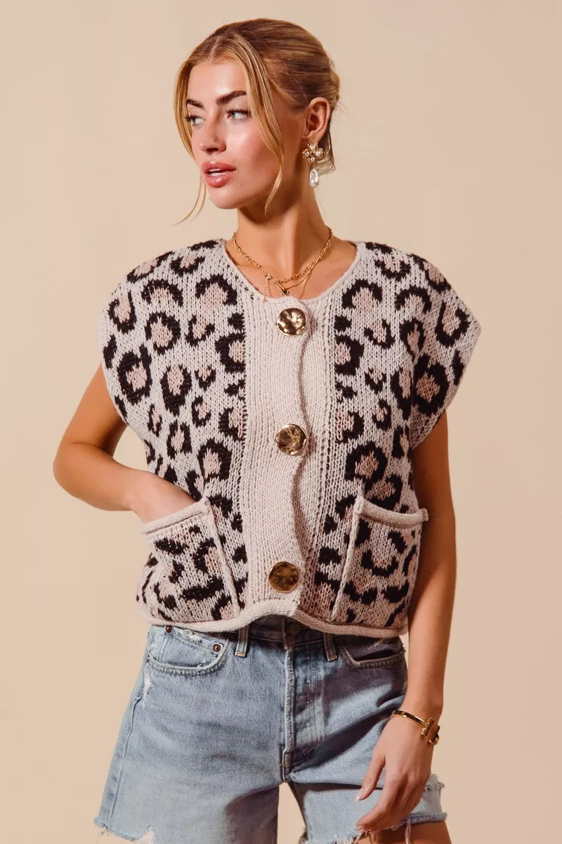 Leopard Metal Button Sweater Vest Secondary image
