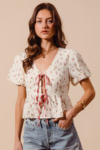 Ditsy Tie-Front Gauze Blouse -
