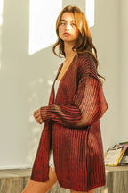 Metallic Knit Open Front Cardigan -
