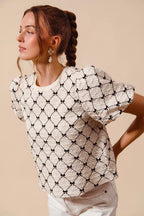 Textured Bubble Sleeve Woven Top -