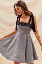 Houndstooth Fit Flare Shoulder Tie Dress -