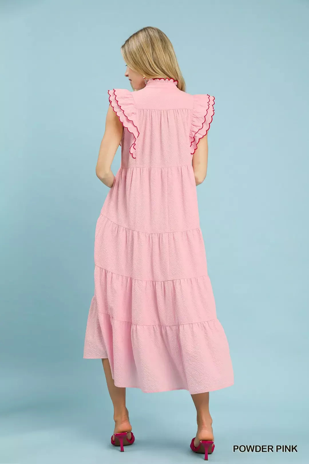 Seersucker Ruffle Tiered Midi Dress -