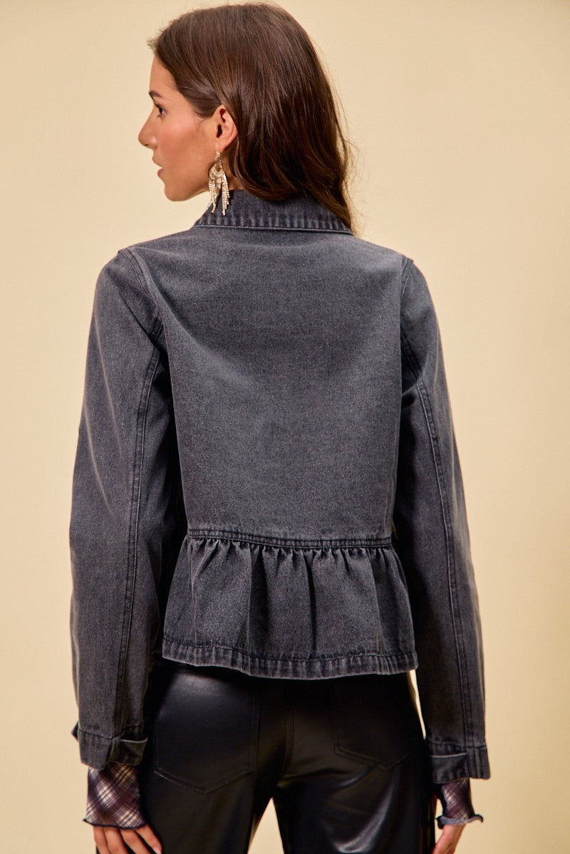 Peplum Pocket Denim Jacket -