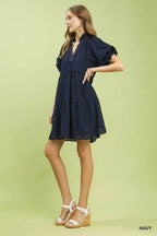 Textured Ruffle Collar Tiered Mini Dress -