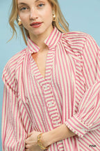 Ruffle Trim Striped Blouse -