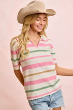 Striped Collared Multi Color Knit Top -