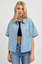 Oversized Cropped Denim Shirt -
