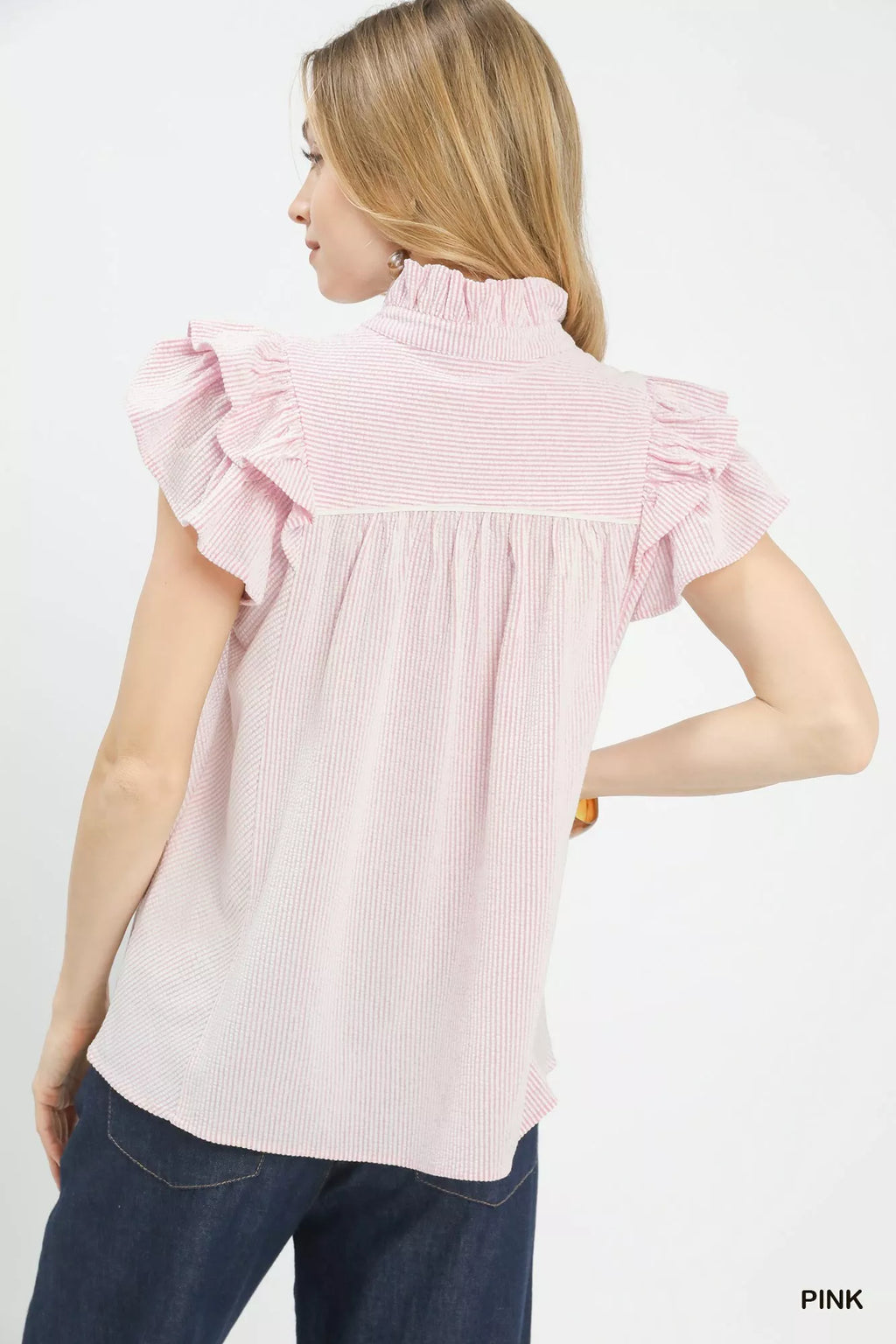 Ruffled Sleeve Textured Everyday Blouse -