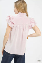 Ruffled Sleeve Textured Everyday Blouse -