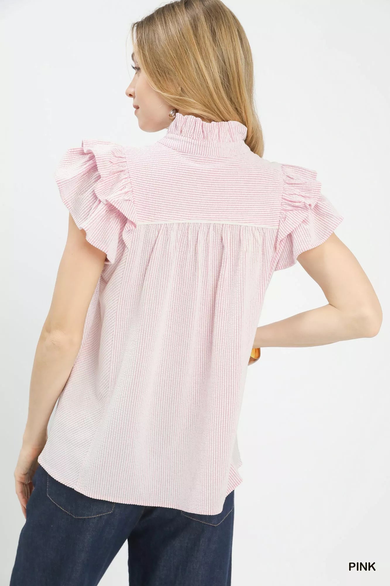 Ruffled Sleeve Textured Everyday Blouse -