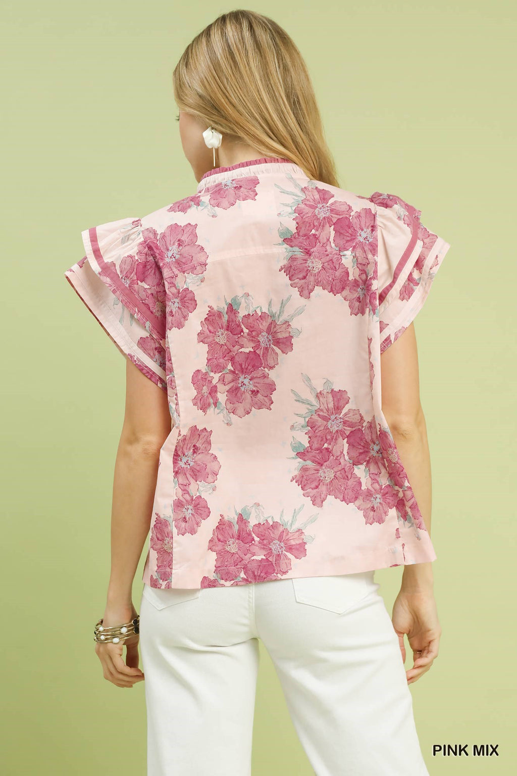 Floral Ruffle Split Neck Blouse -