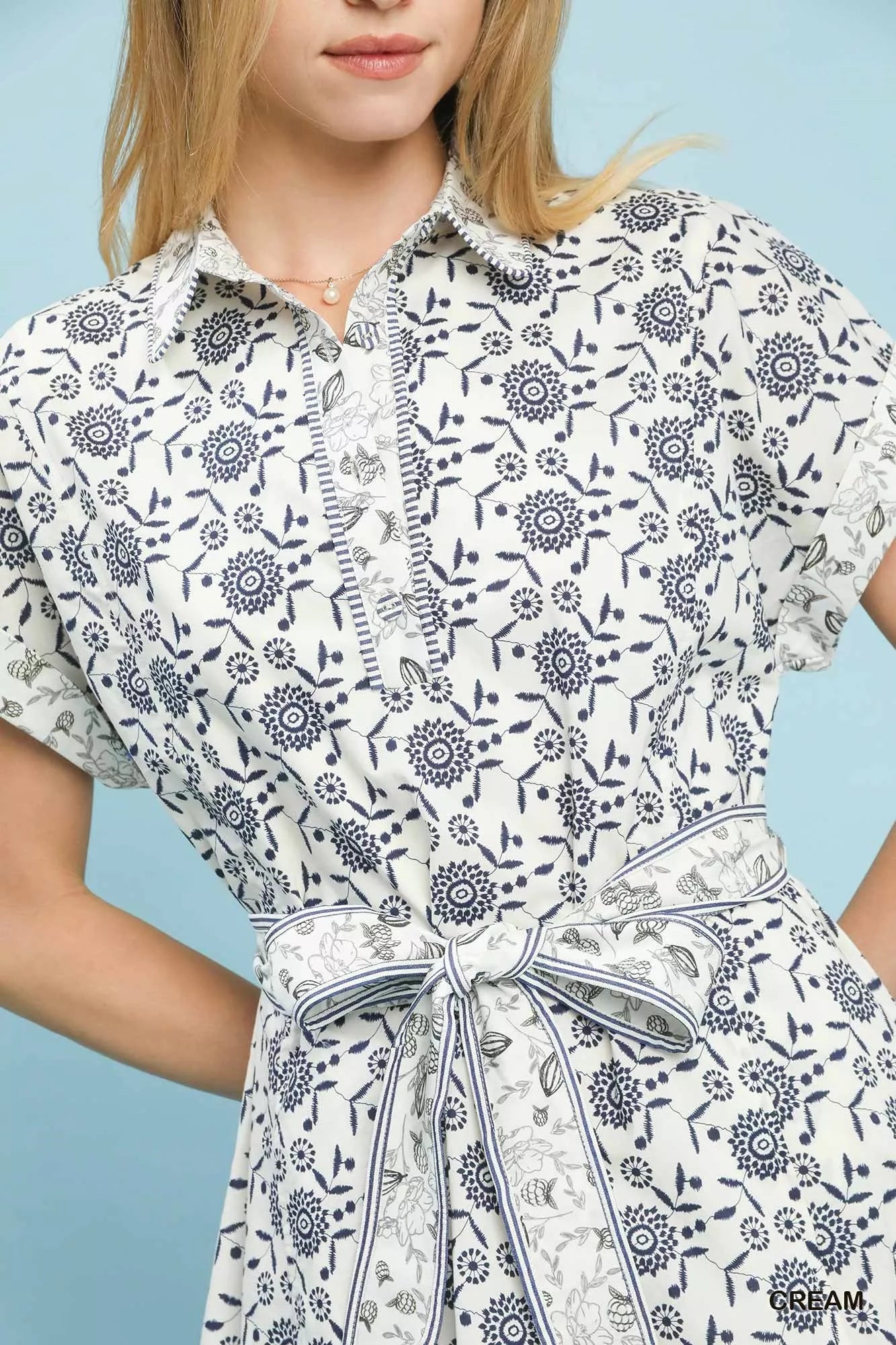 Border Print Belted Shirt Dress -