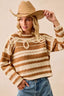 Striped Open Knit Braided Detail Sweater - BROWN