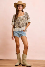 Leopard Lace Square Neck Blouse -