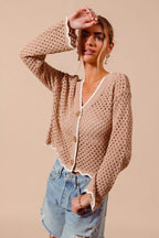 Scallop Trim Open Knit Cardigan -