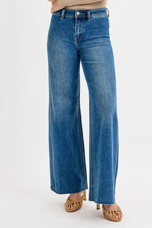 High Rise Wide Leg Denim Jeans -