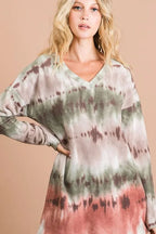 Brushed Tie Dye V Neck Top -
