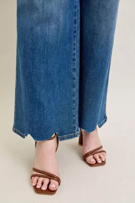 Tummy Control Wide Leg Frayed HemJeans -