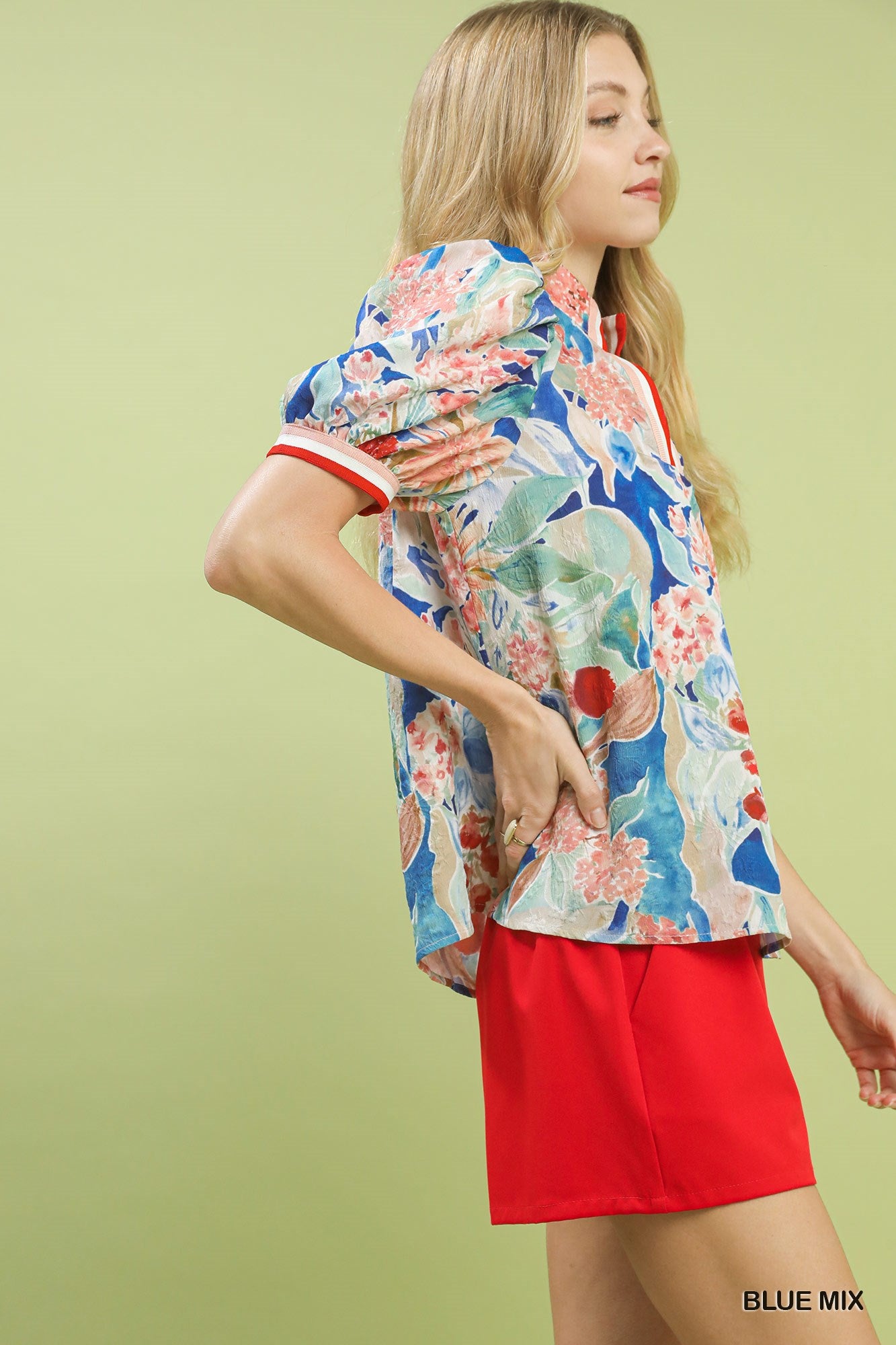 Bloomscape Jacquard Split Neck Blouse -