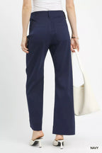Button Detail Stretchy Straight Leg Pants -