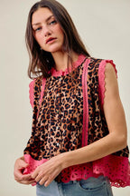 Leopard Pleated Sleeveless Blouse -