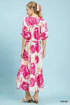 Contrast Trim Floral Midi Dress -