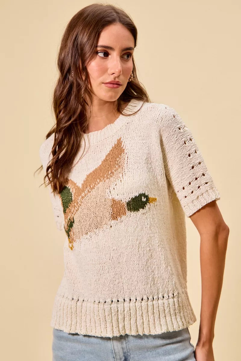 Duck Pattern Short Sleeve Sweater -