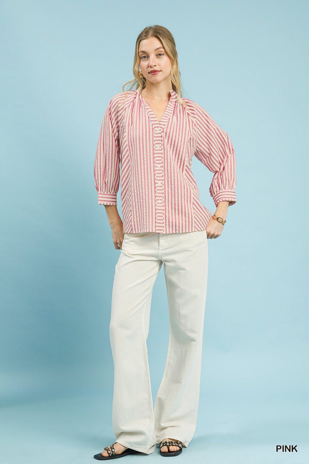 Ruffle Trim Striped Blouse -