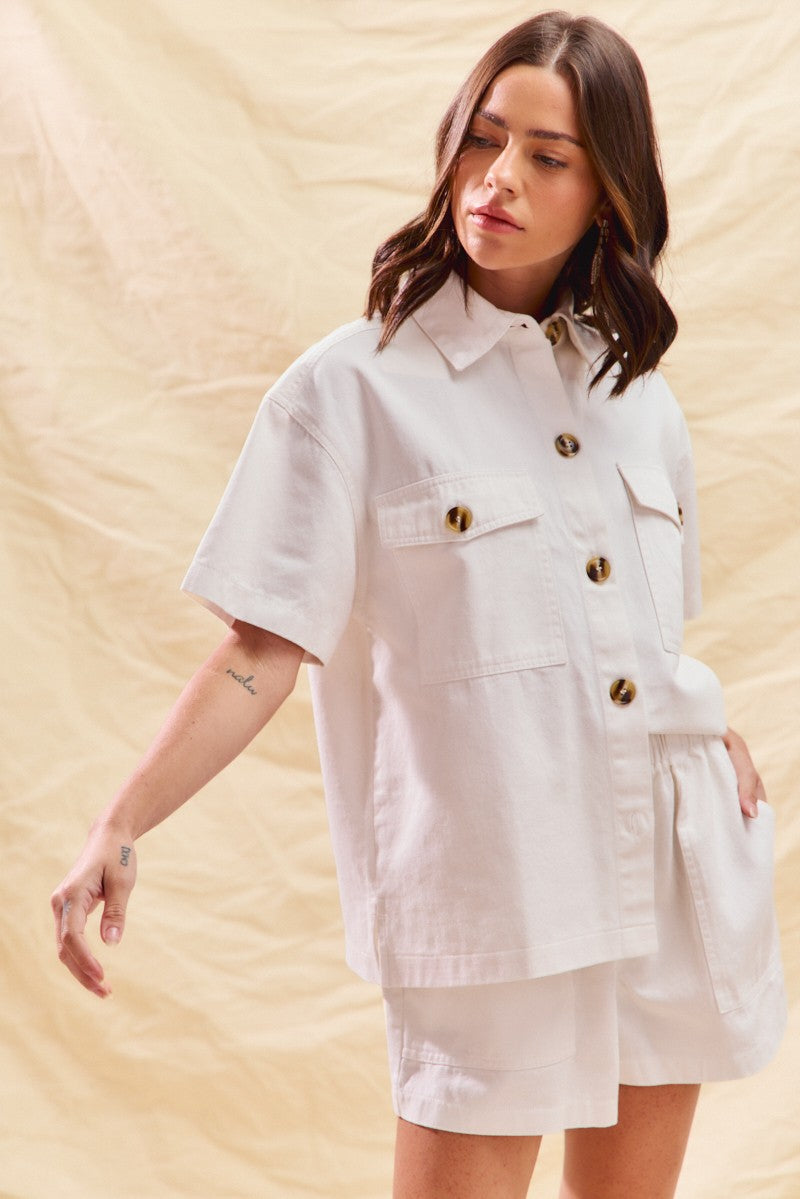Button Front Utility Shorts Set -