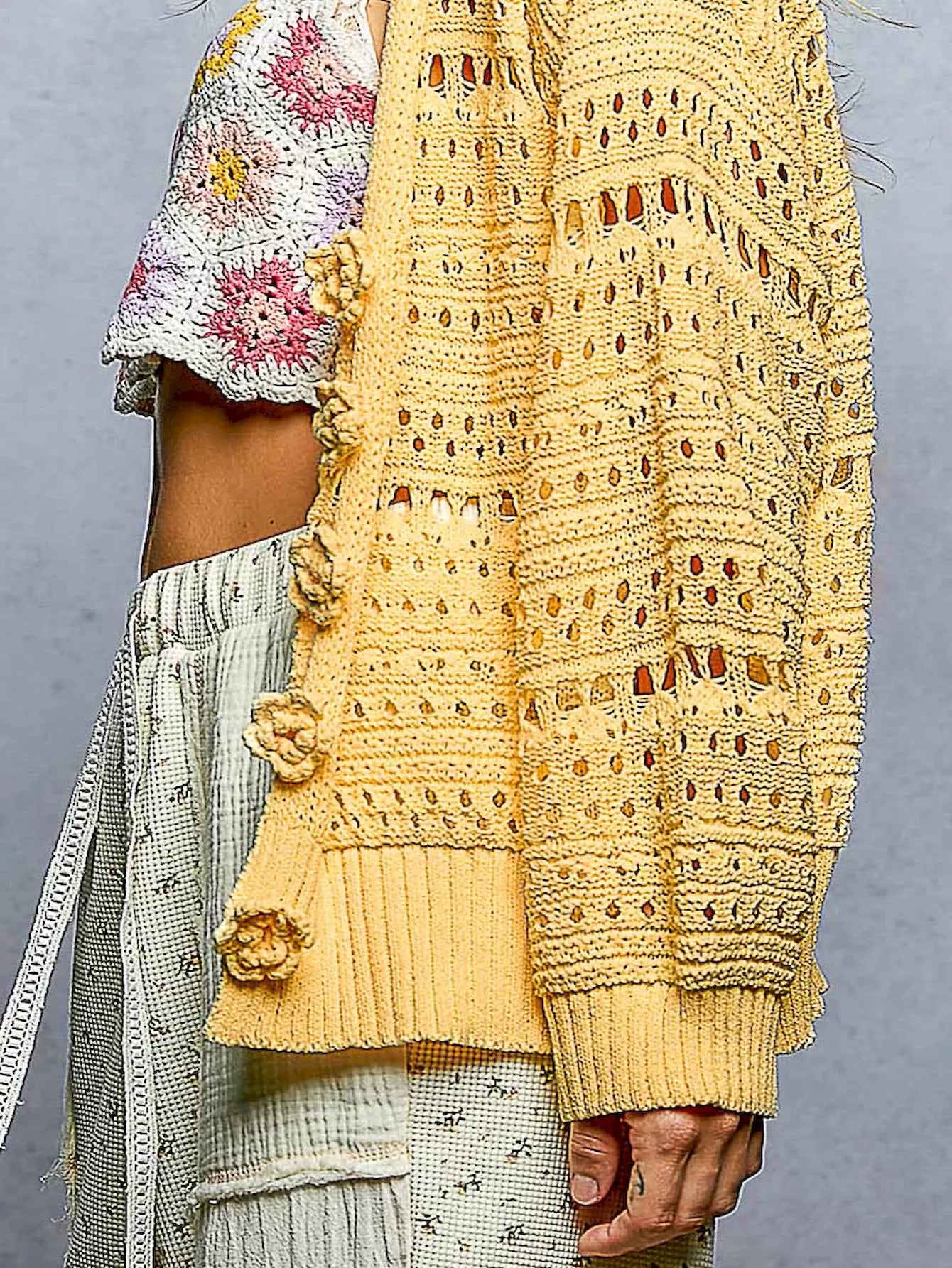 Floral Open Knit Button Cardigan -