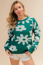 Flower Pattern Long Sleeve Sweater -