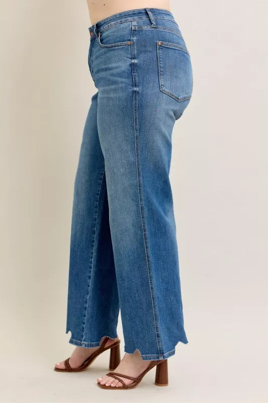Tummy Control Wide Leg Frayed HemJeans -