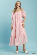 Textured Tiered Puff Sleeve Dress -