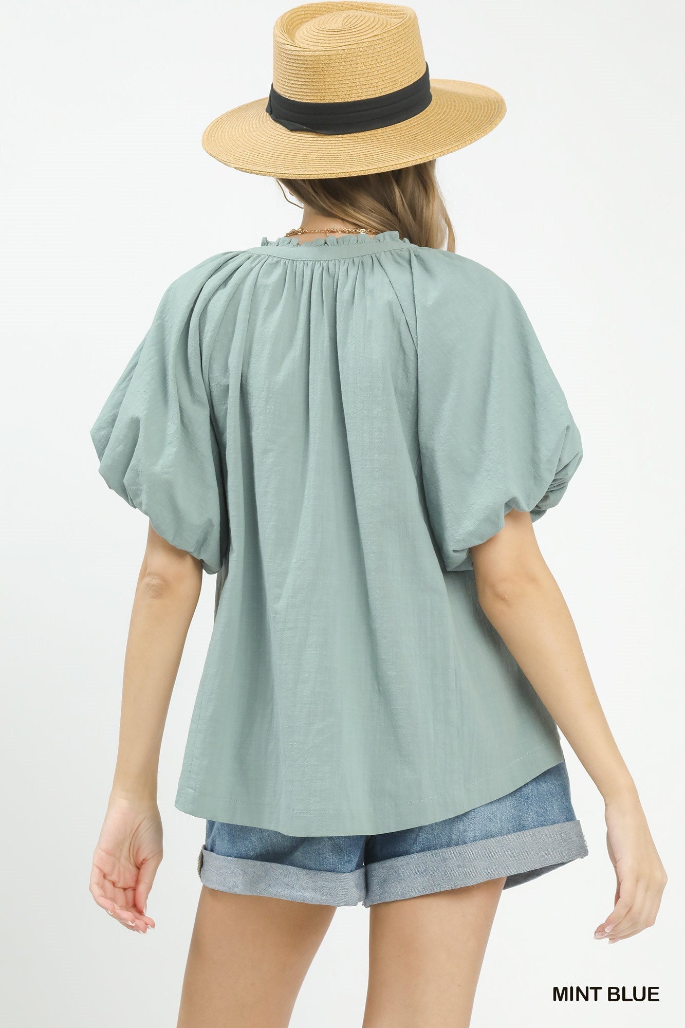 Lace Inset Puff Sleeve Blouse -